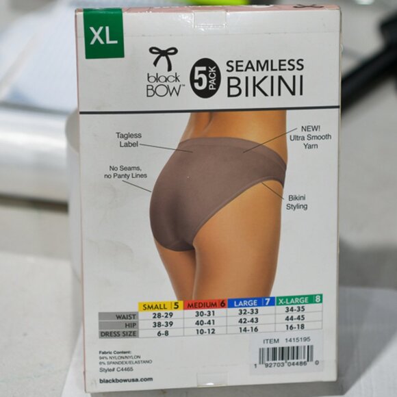 black BOW™ 5 PACK Size XL SEAMLESS BIKINI - Picture 2 of 5